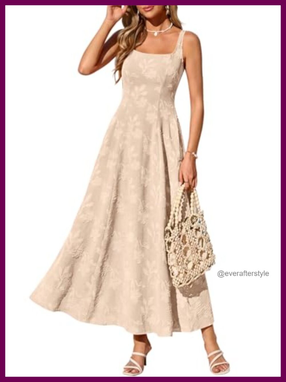 Womens Sleeveless Square Neck Fit Flare Jacquard Maxi Dress with Pockets